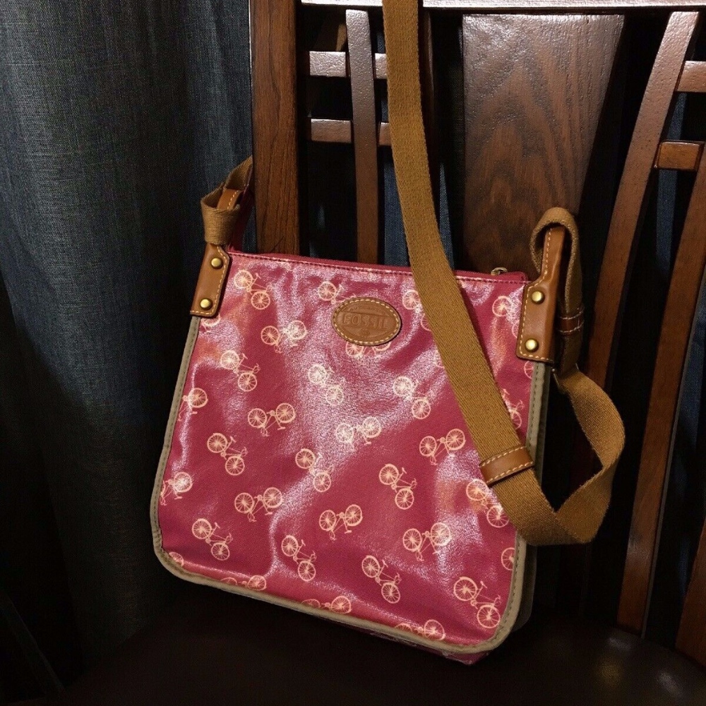 Fossil Medium Pink Bicycle Crossbody Coated Canvas